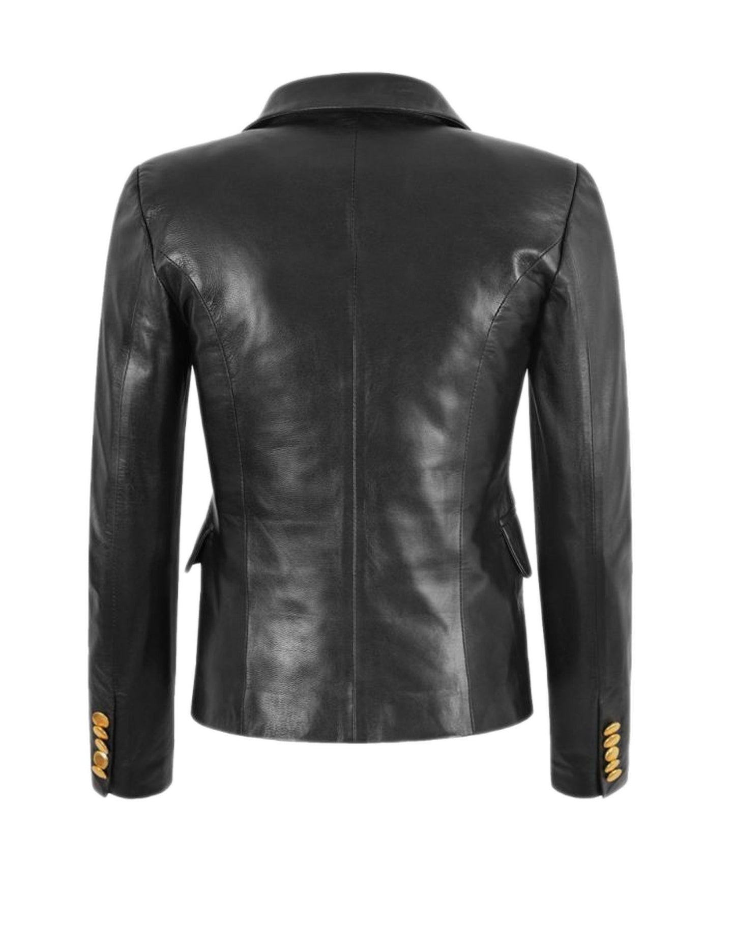 Women's Golden Button Black Leather Blazer Coat
