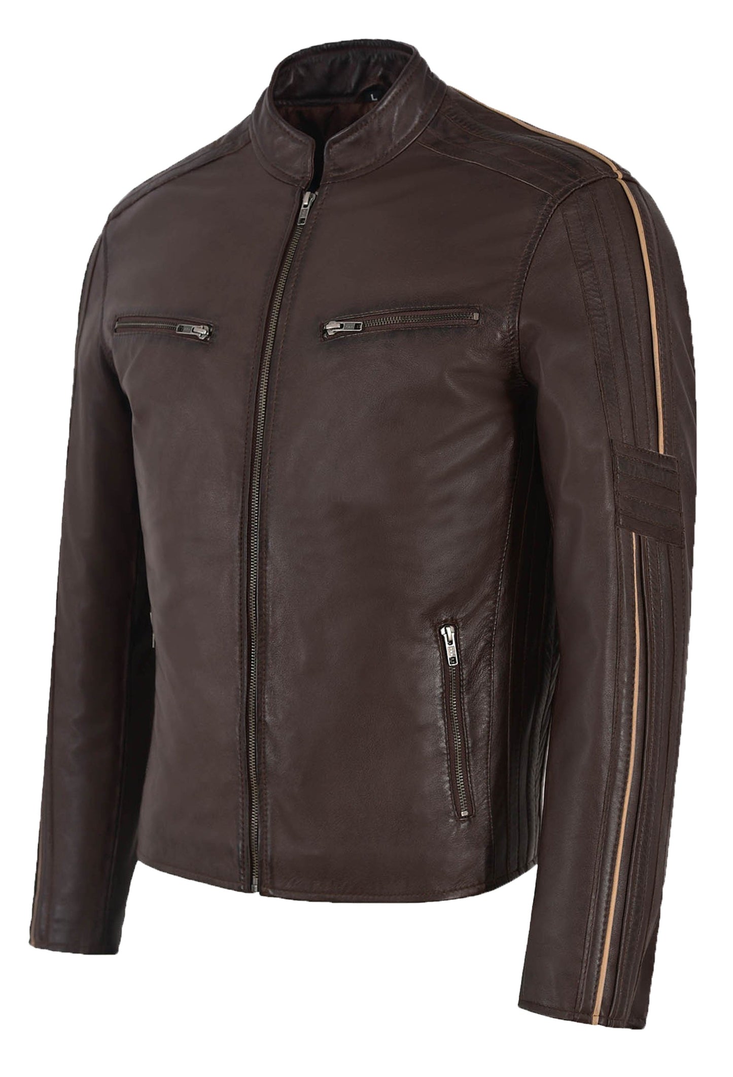 Brown Leather Bike Jacket For Men