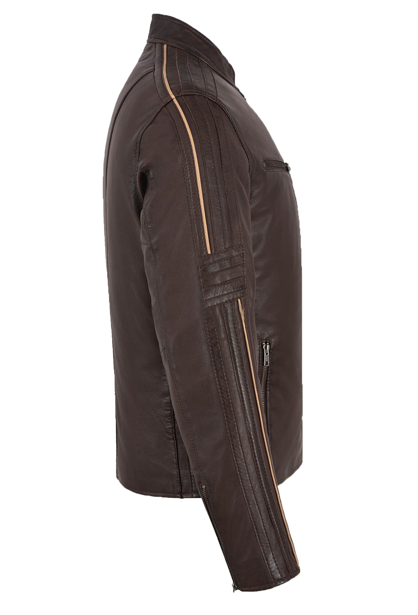 Brown Leather Bike Jacket For Men