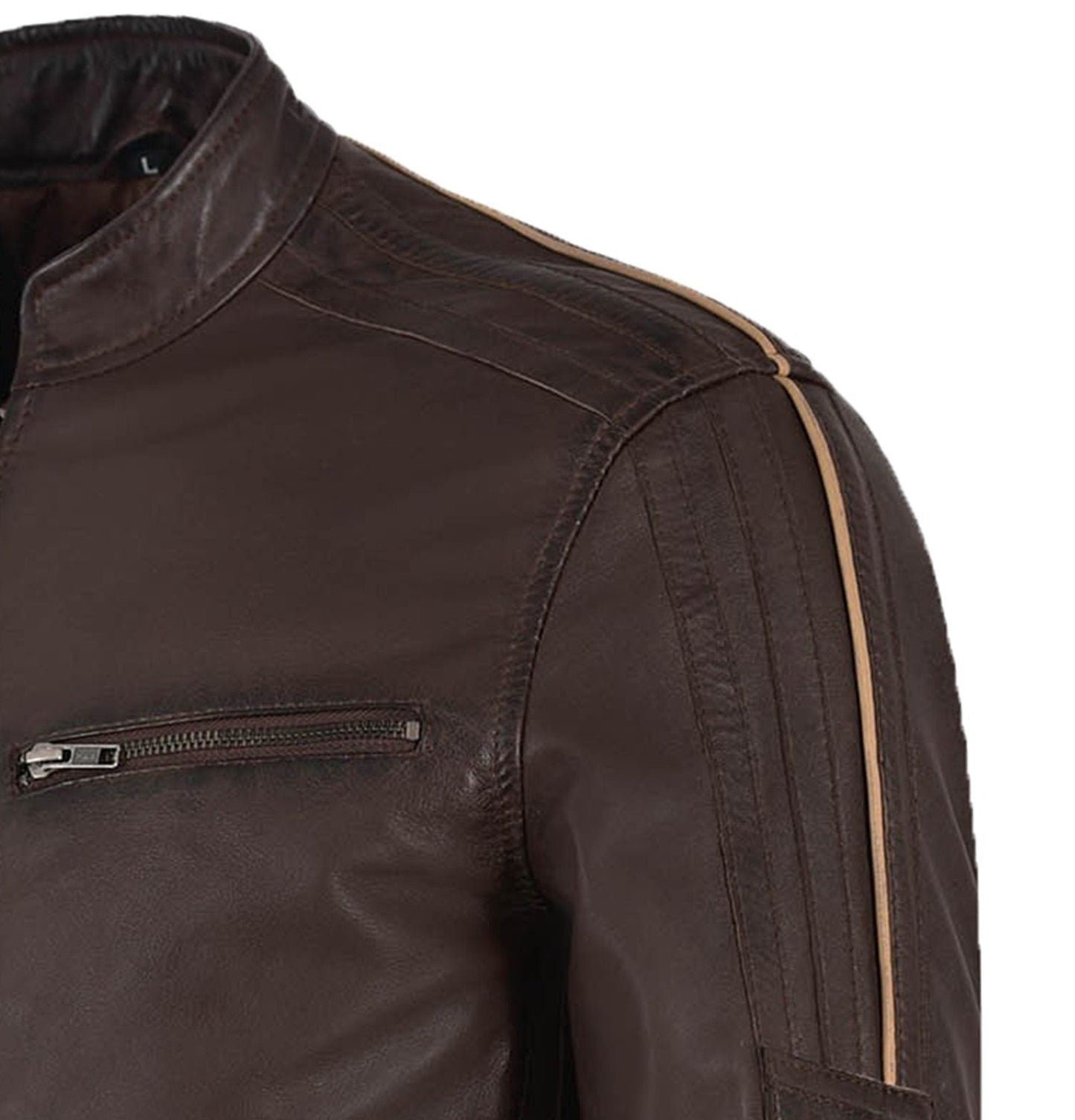 Brown Leather Bike Jacket For Men