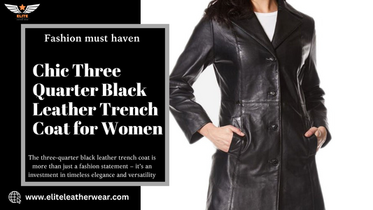 Chic Three Quarter Black Leather Trench Coat for Women