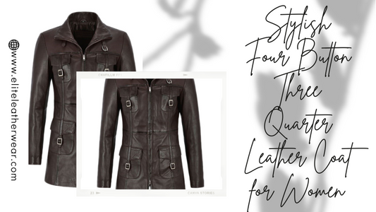 Stylish Four Button Three Quarter Leather Coat for Women