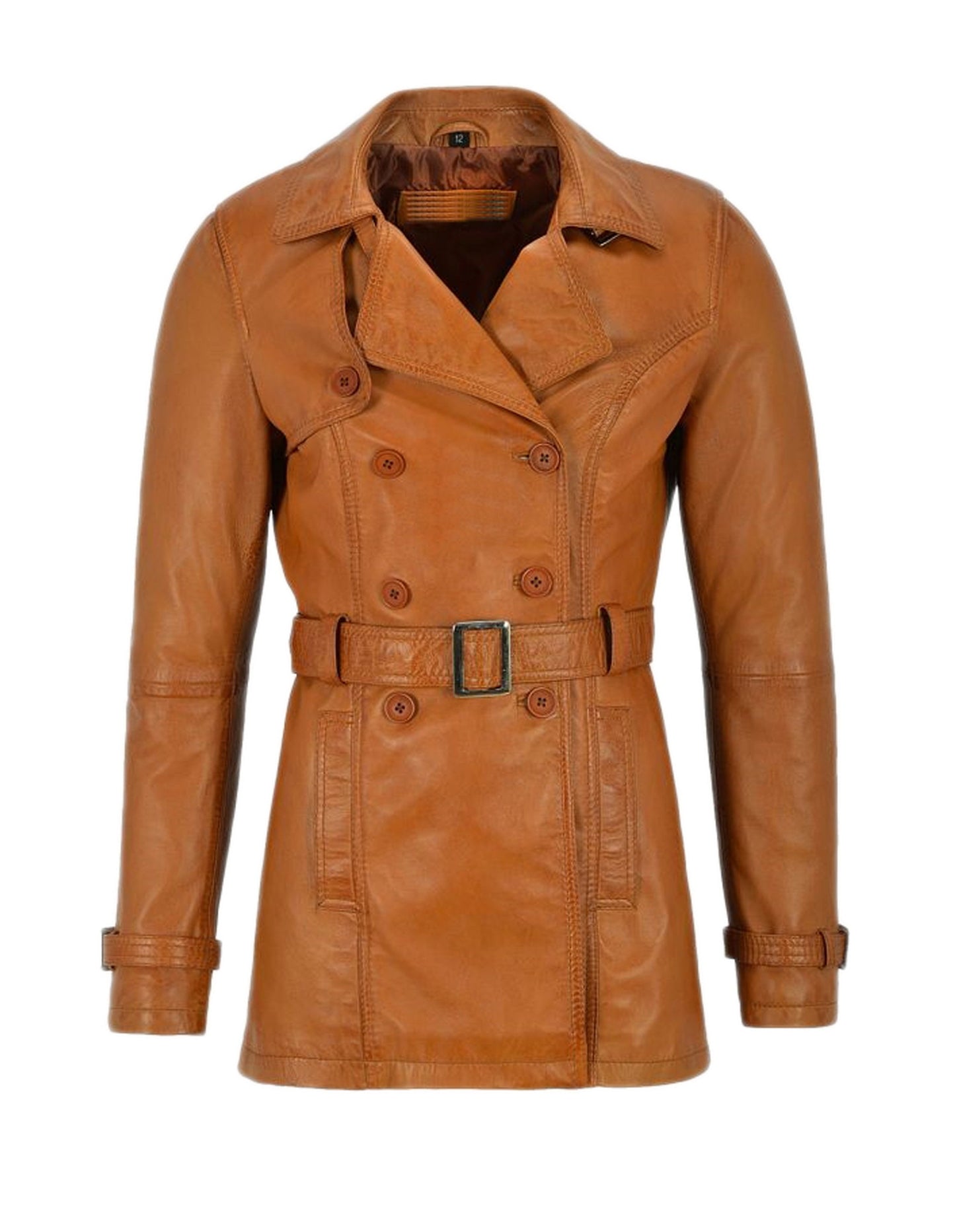 Three Quarter Leather Pea Coat For Women