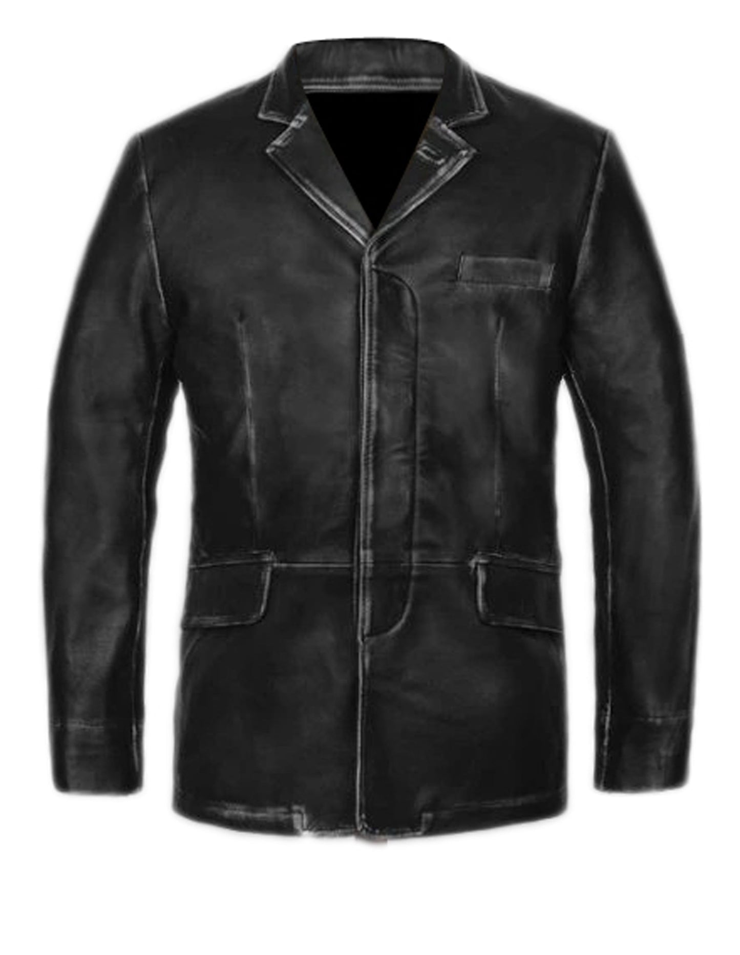 Black Rub off Leather Blazer For Men