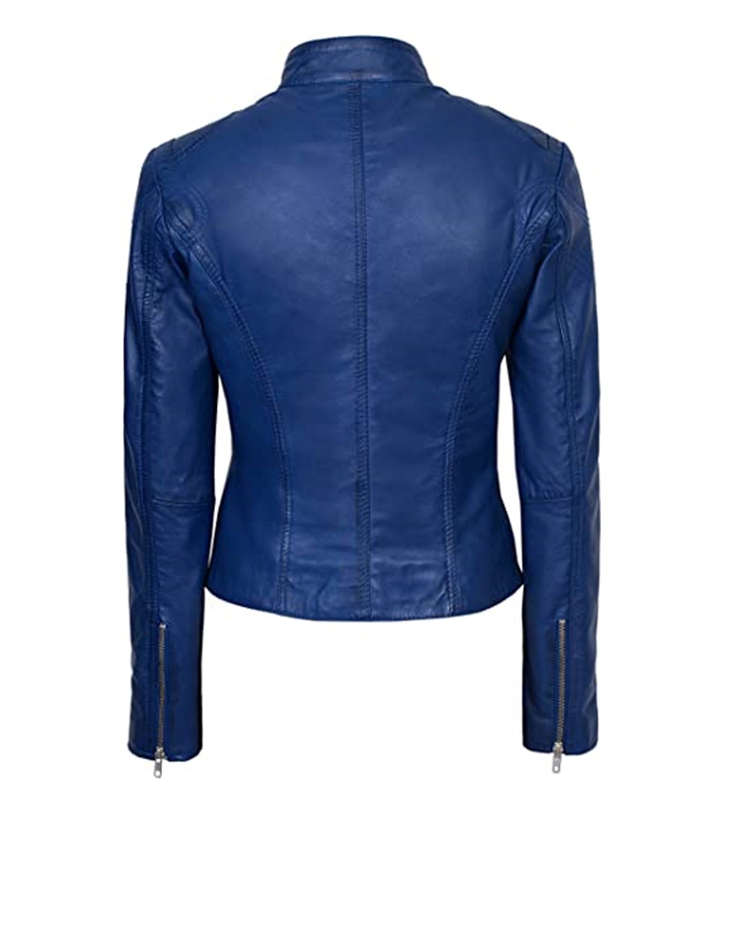 Women's Blue Basic Four Pocket Leather Jacket