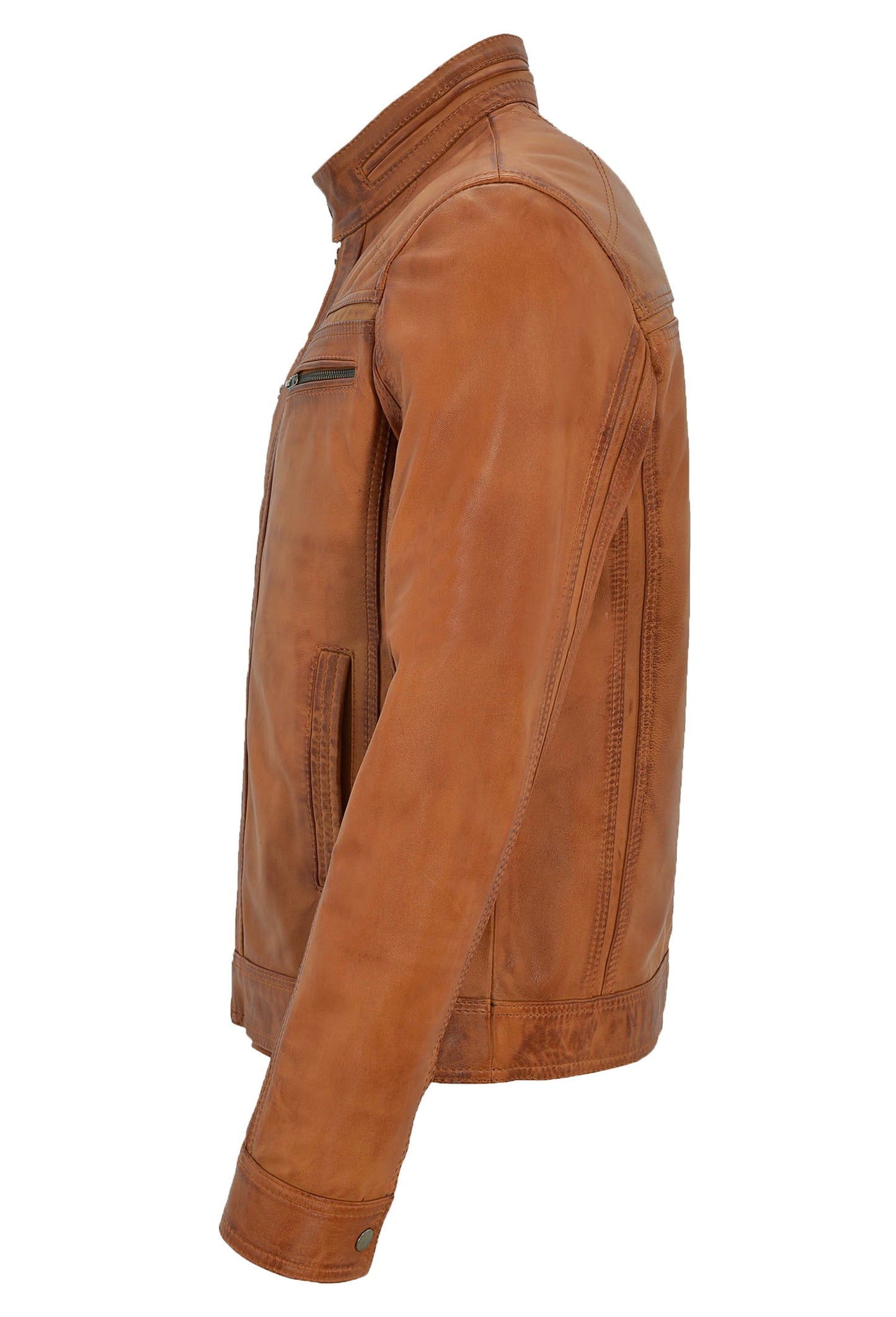 Distressed Tan Leather Motorcycle Jacket For Men