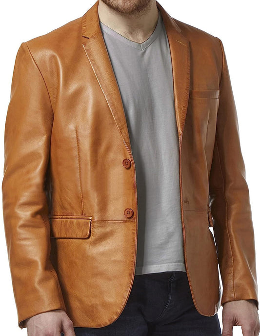 Tan Lambskin Leather Blazer Men