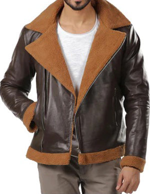 B3 Bomber New Mens Brown Bomber Faux Fur Leather Jacket