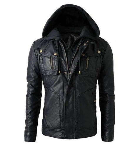 Men s Casual Detachable Black Hooded Jacket