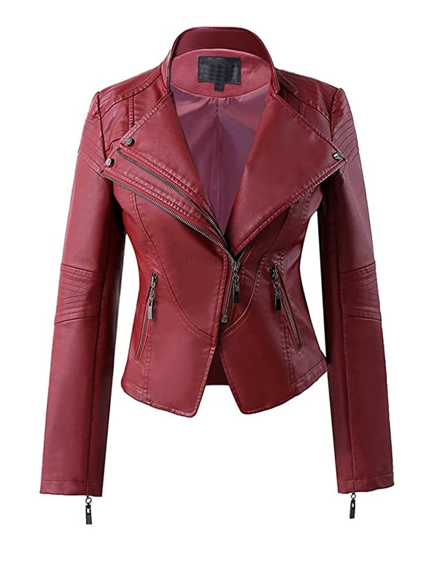 Womens Maroon Biker Motorcycle Leather Jacket