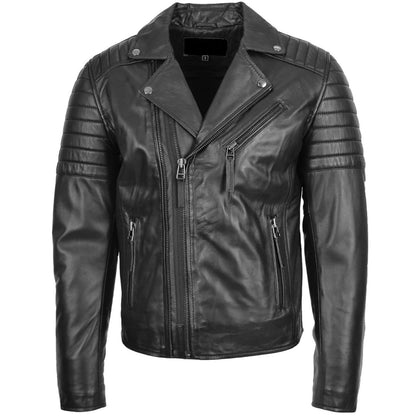 Mens Black Biker Genuine Leather Jacket