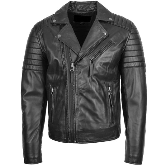 Mens Black Biker Genuine Leather Jacket