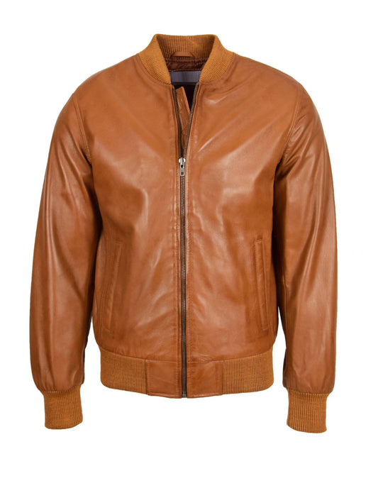 Mens Tan A2 Bomber Sheepskin Leather Jacket