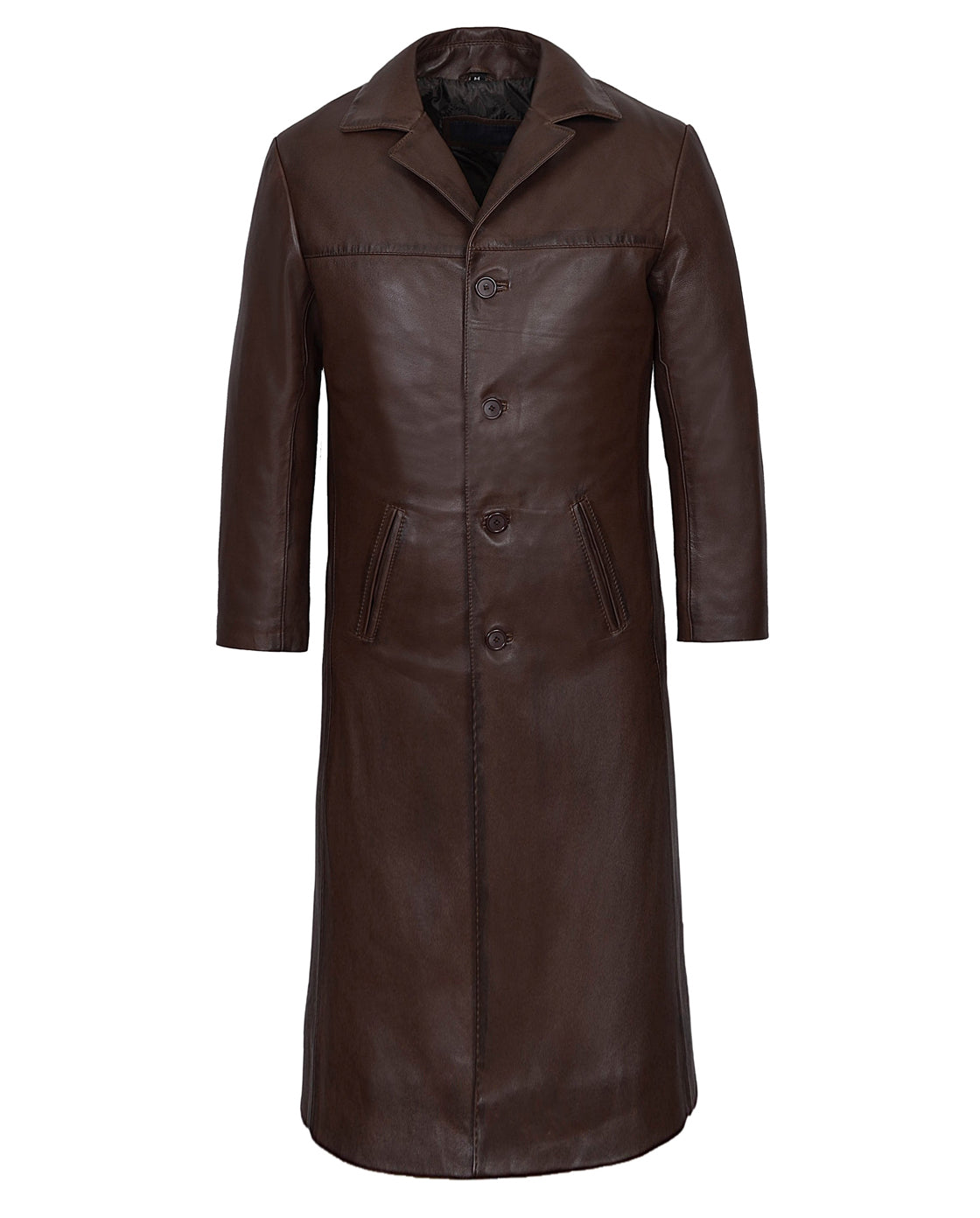 Dark Brown Leather Trench Coat For Men