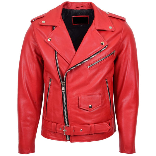 Mens Red Biker Leather Jacket