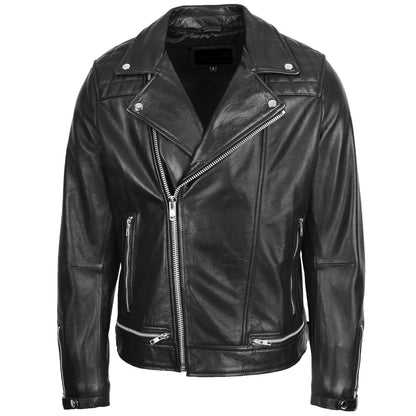 Mens Black Biker Real Leather Jacket