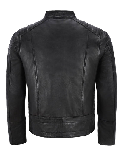 Black Leather Bike Jacket For Men