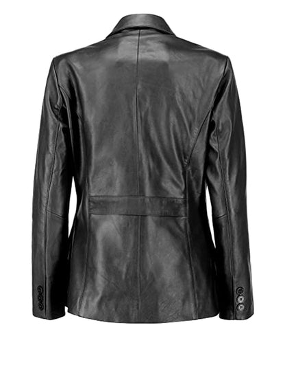 Women's Black Sheepskin Leather Blazer Coat