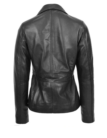 Women's New Black Sheepskin Leather Blazer Coat