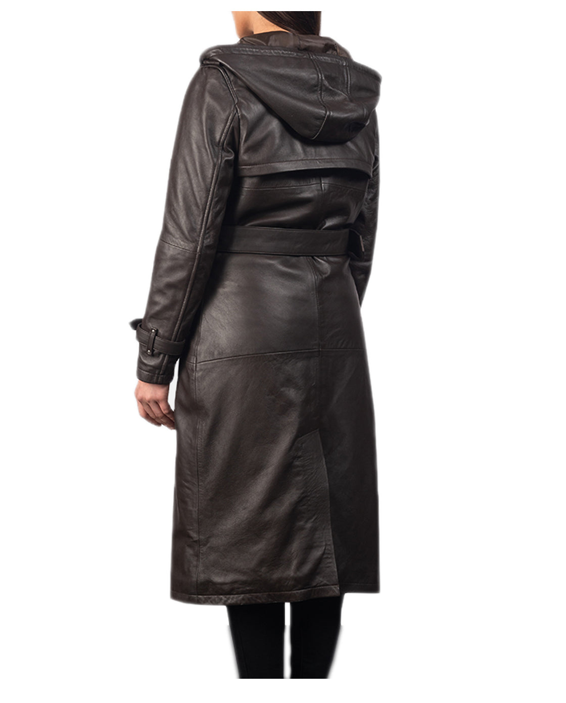 Brown Classic Leather Trench Coat For Women