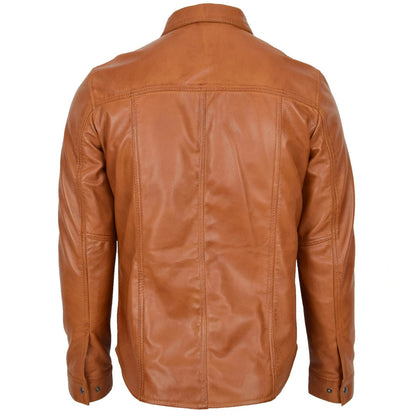 Mens Shirt Tan Leather Jacket For Men