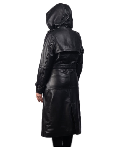 Black Classic Leather Trench Coat For Women