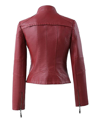 Womens Maroon Biker Motorcycle Leather Jacket