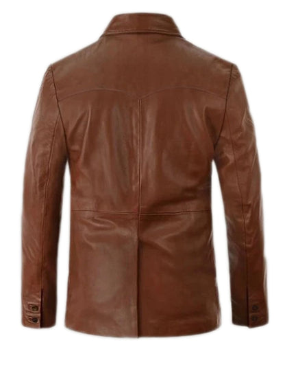 Brown Vintage Mens Classic Sheepskin Leather Blazer