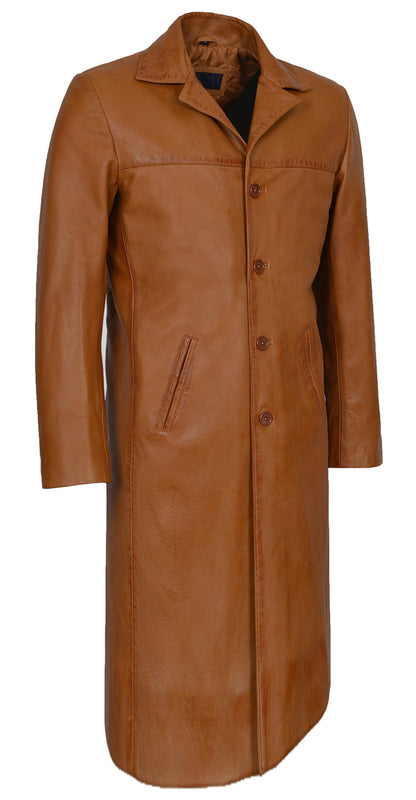 Tan Leather Trench Coat For Men