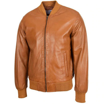 Mens Tan A2 Bomber Sheepskin Leather Jacket