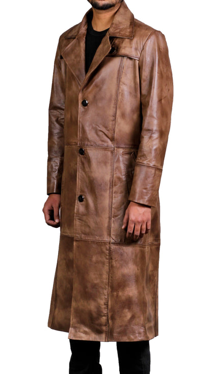 Brown Leather Trench Coat Mens