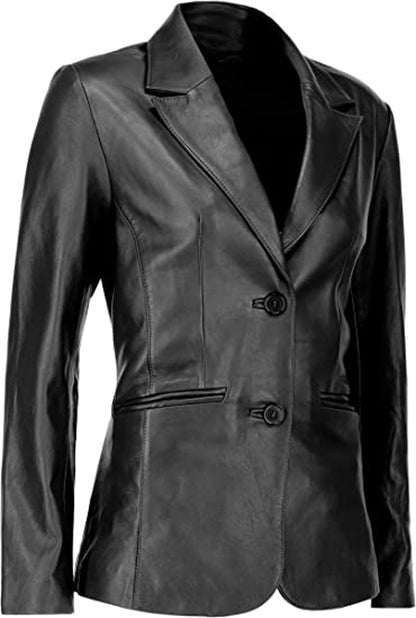 Women's Black Sheepskin Leather Blazer Coat