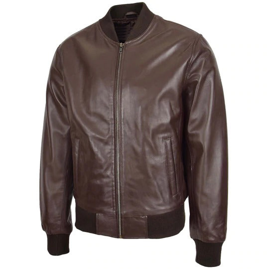 Mens Brown A2 Bomber Sheepskin Leather Jacket