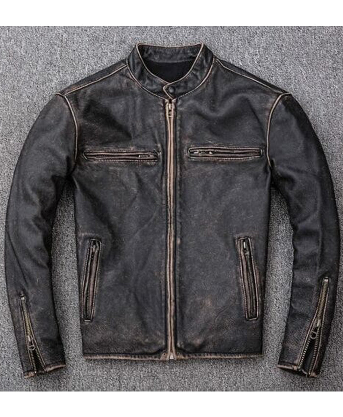 Men s Vintage Black Leather Motorcycle Jacket