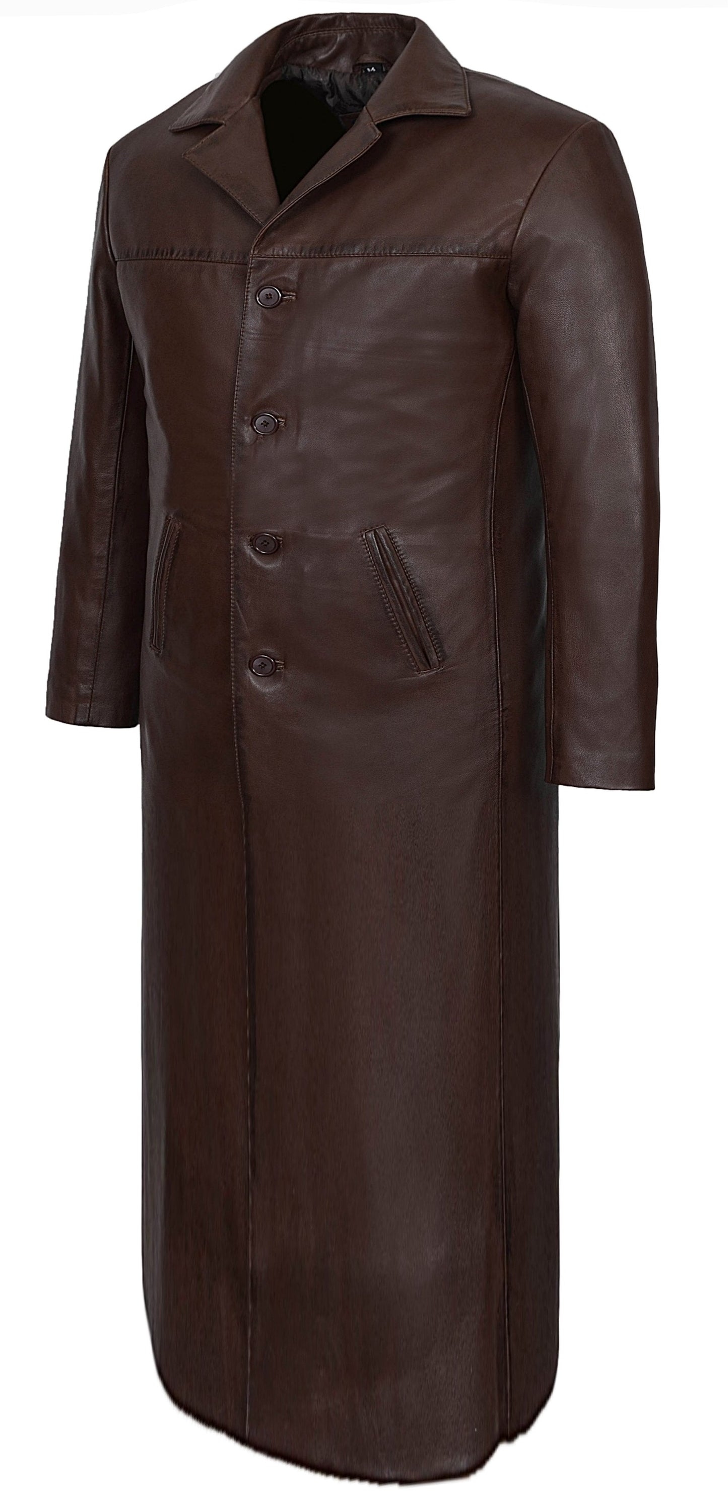 Dark Brown Leather Trench Coat For Men