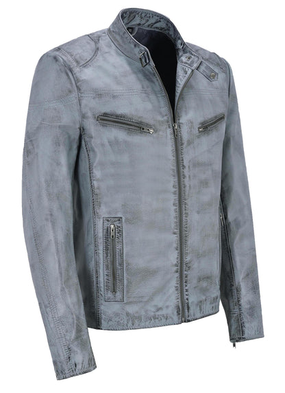 Distress White Leather Jackets For Men