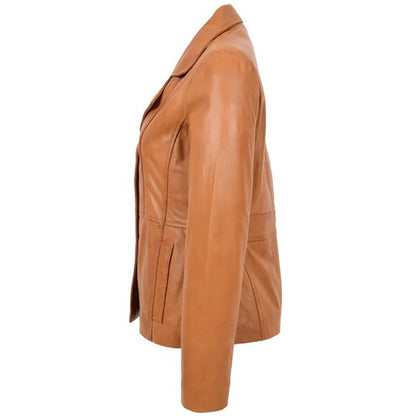 Women's New Tan Sheepskin Leather Blazer Coat