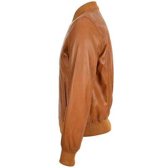 Mens Tan A2 Bomber Sheepskin Leather Jacket