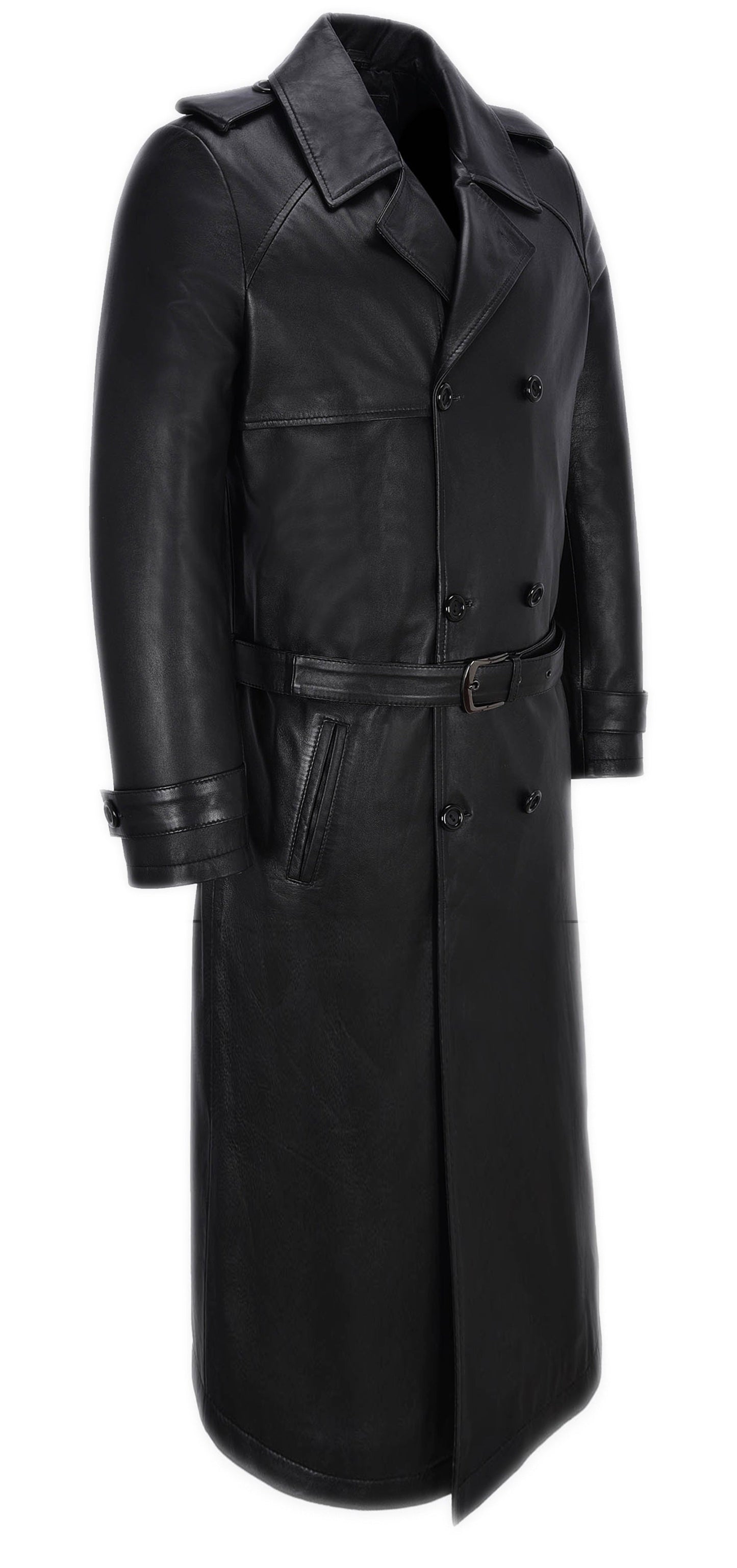 Black German Leather Men's Trench Coat