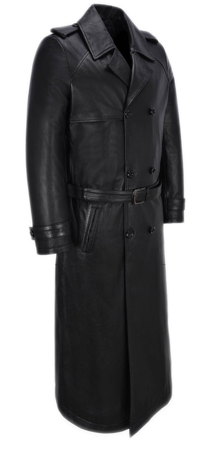 Black German Leather Men's Trench Coat