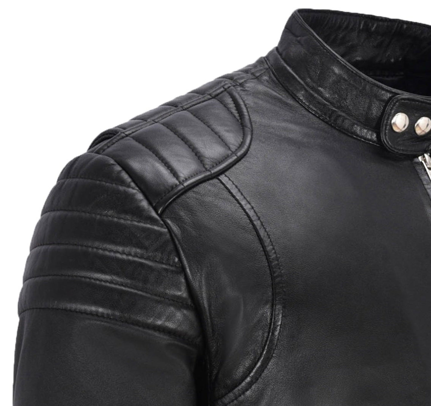 Black Leather Bike Jacket For Men