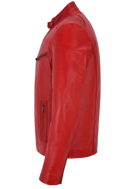 Red Leather Motorcycle Jacket For Men