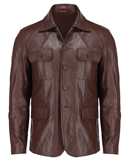 Dark Brown Leather Blazer For Men