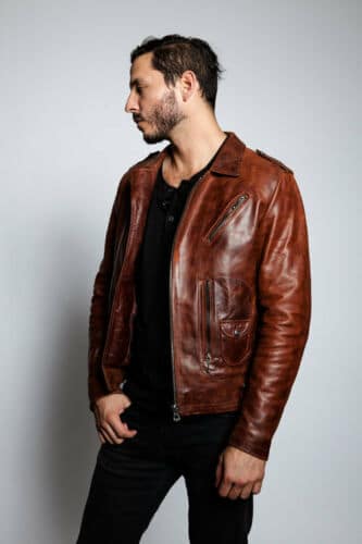 Designer Men s Dark Brown Leather Moto Jacket