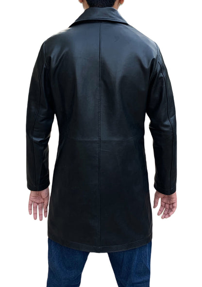 Three Quarter Black Sheepskin Leather Coat For Men