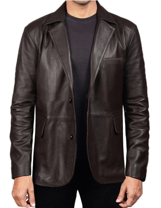 Brown Leather Blazer For Men