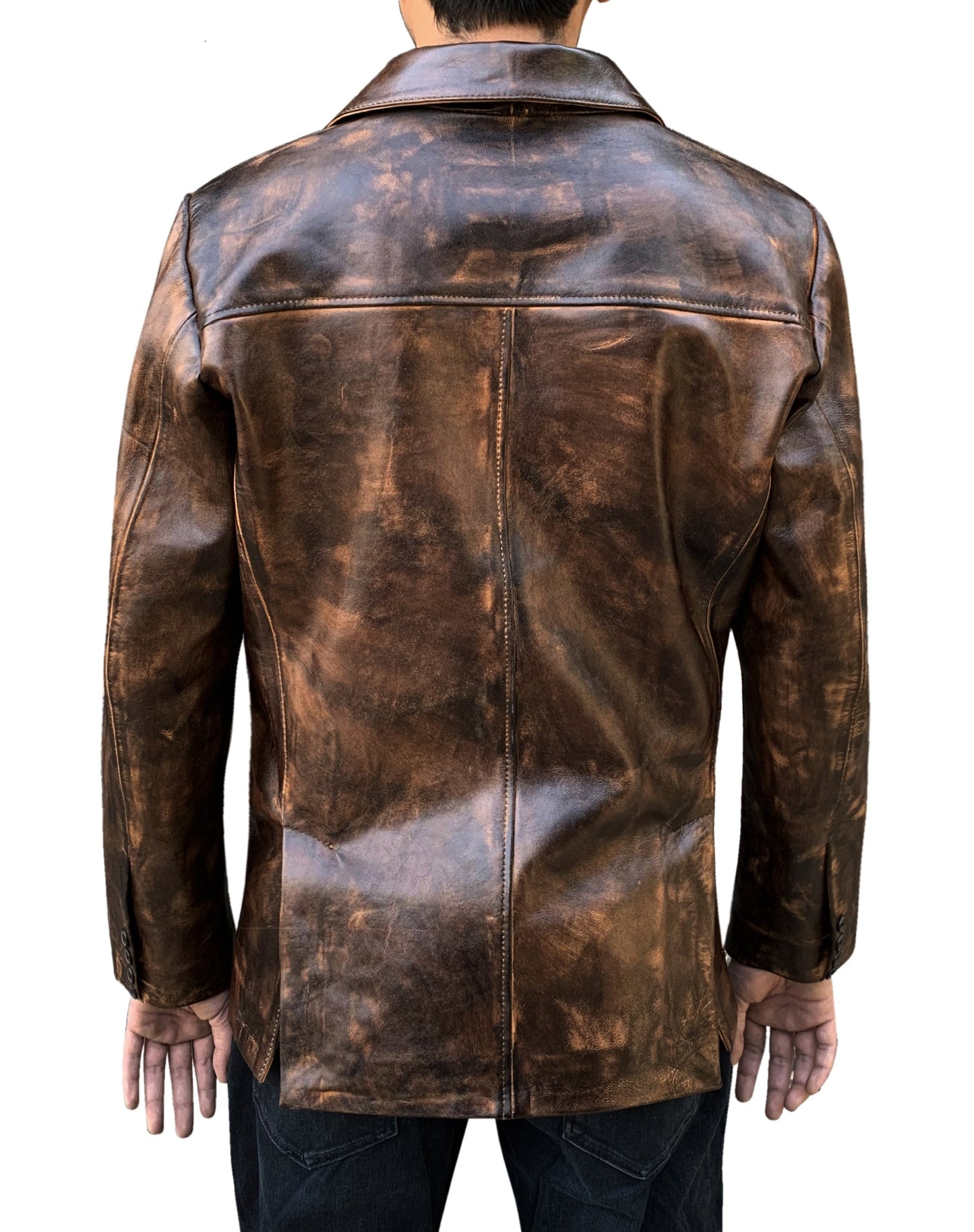 Distress Brown Leather Blazer For Men