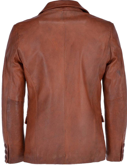 Brown Wax Mens Classic Leather Blazer