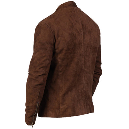 Men Brown Suede Leather Motorcycle Biker Vintage Suede Coat Jacket