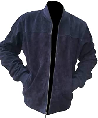 Classy Men's Fashion Bomber Style Suede Leather Dark Blue Jacket